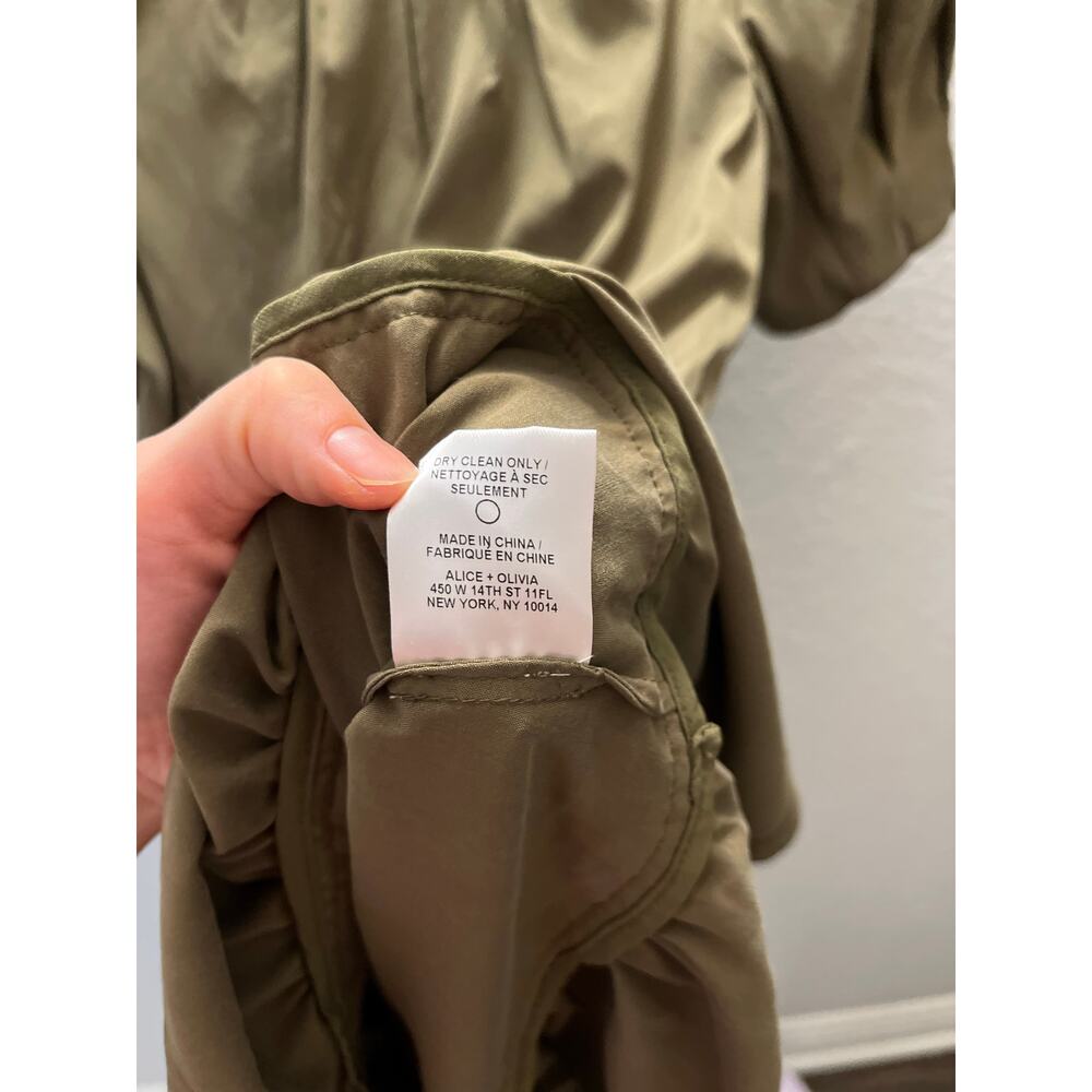 Alice + Olivia Vida Olive Green Puff Sleeve Mock Neck Mini Dress Sz 0 Romantic - Picture 9 of 9